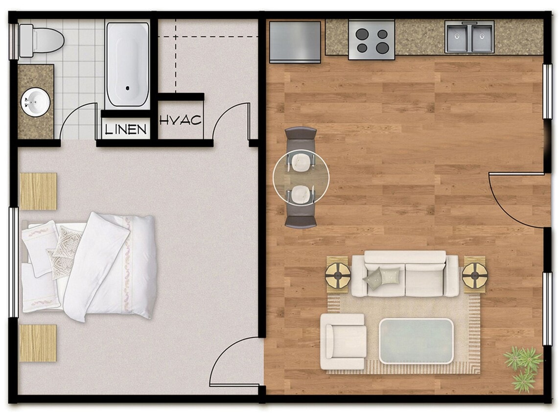 Floor Plan - 1Bed 1Bath Plan B 1 Up
