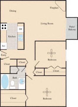 Floor Plan - 2 Bed, 1 Bath B2