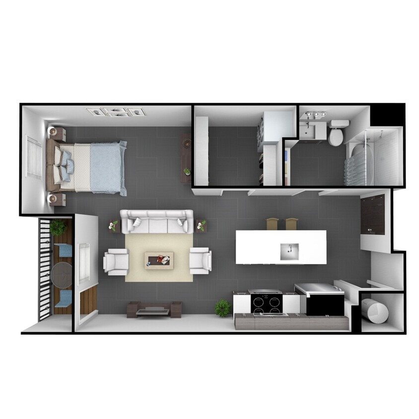 Floor Plan - 0 Bedroom, 1 Bathroom 631 SF