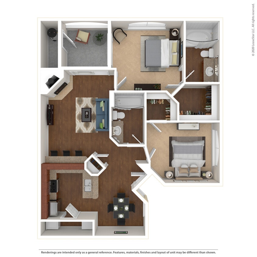 Floor Plan - 2 Bed 2 Bath 1026 SqFt (926 Net)