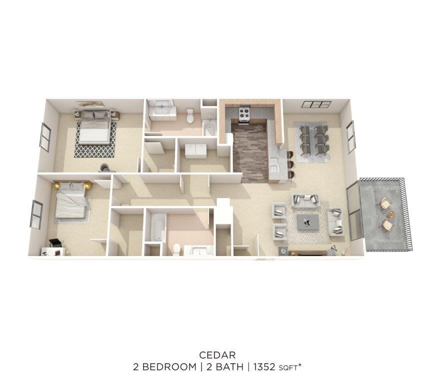 Floor Plan - Two Bedroom 2 Bath