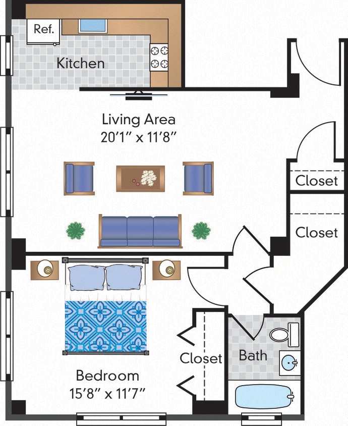 Floor Plan - Renovated 1 Bedroom 11 Tier