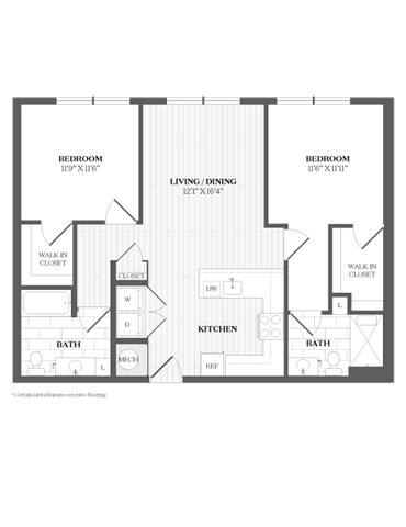 Floor Plan - 2 Bed/2 Bath-B1.1 367 Orange