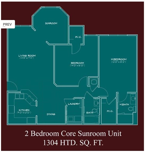 2BR/2BA w/CoreSunroom sqft1304 - The Rowan - w/ Patio