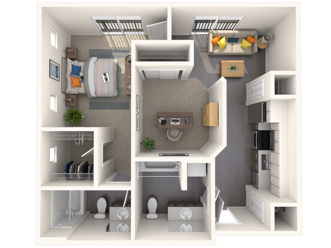 Floor Plan - B1 - Large One Bedroom + Den