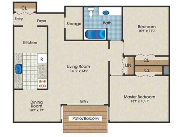 Floor Plan - 2 Bed | 1 Bath 