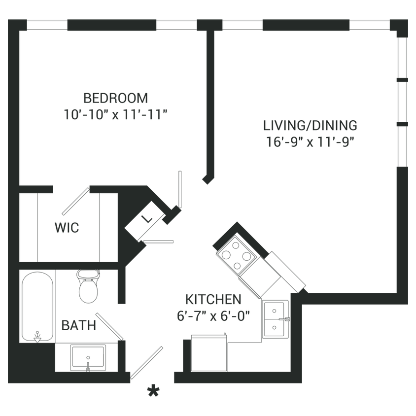 Floor Plan - One Bedroom Corner