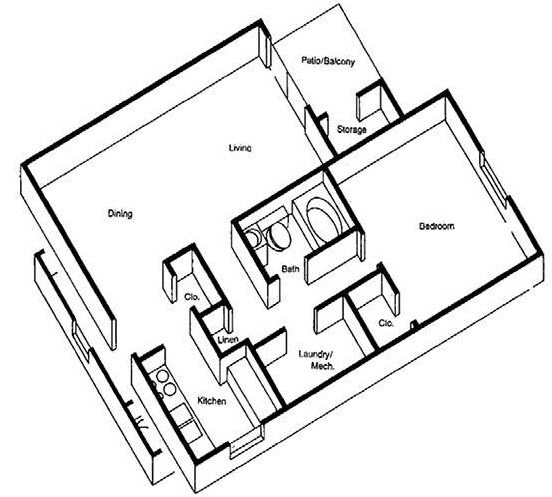 Floor Plan - 1 Bedroom 1 Bath - Handley