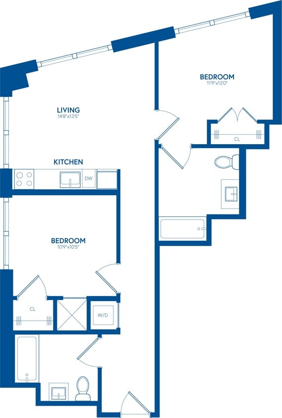 Floor Plan - 2 Bedroom, 2 Bath - 856