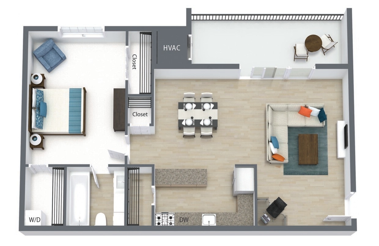 Floor Plan - A: 1 Bedroom  1 Bath