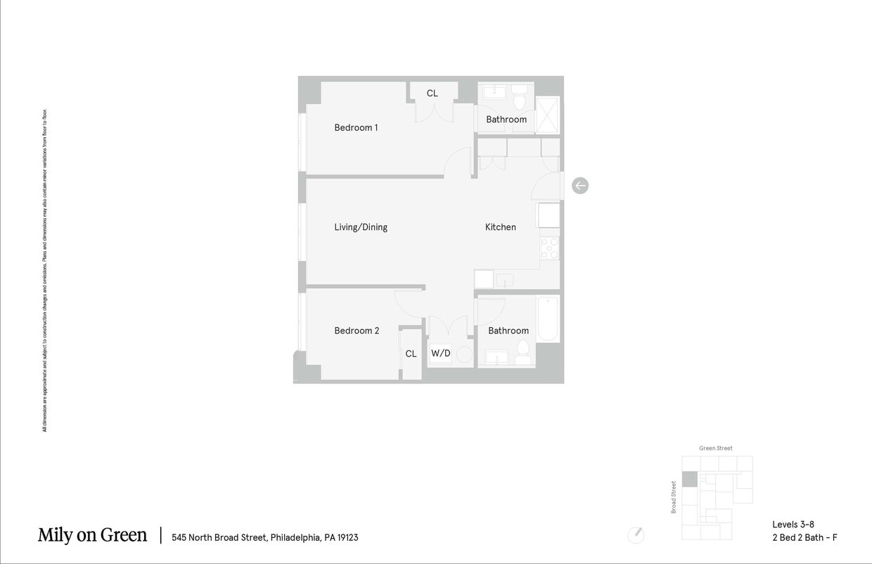 Mily on Green - Floor Plan - 2 Bed 2 Bath - F - 2 Bed 2 Bath - F