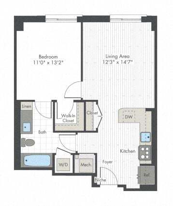 Floor Plan - 1 Bed/1 Bath-E