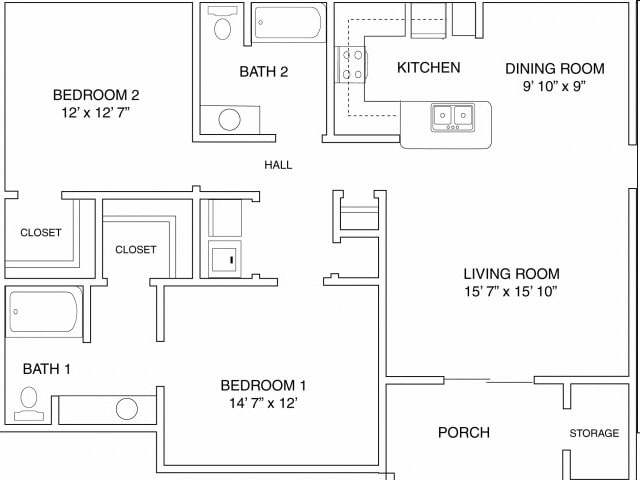 2BR/2BA - Two Bedroom Lg