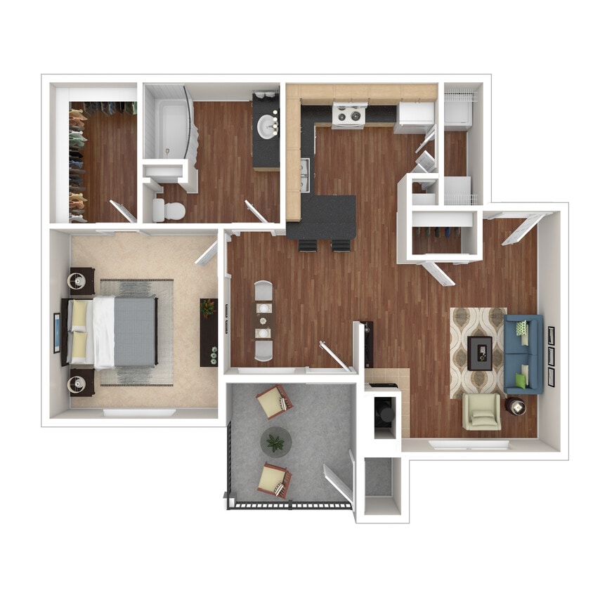 Floor Plan - 1 Bed 1 Bath 857 SqFt (757 Net)