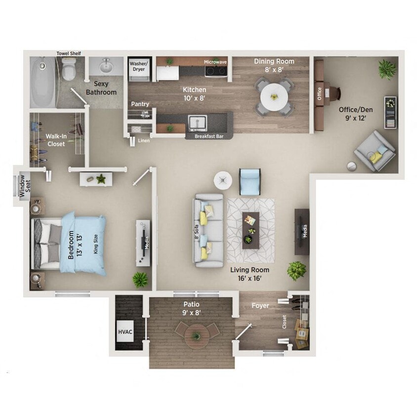 Floor Plan - One Bedroom w/ Den Deluxe