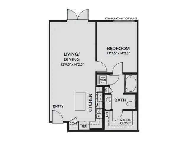 Floor Plan - A2 - 1 Bedroom, 1 Bath