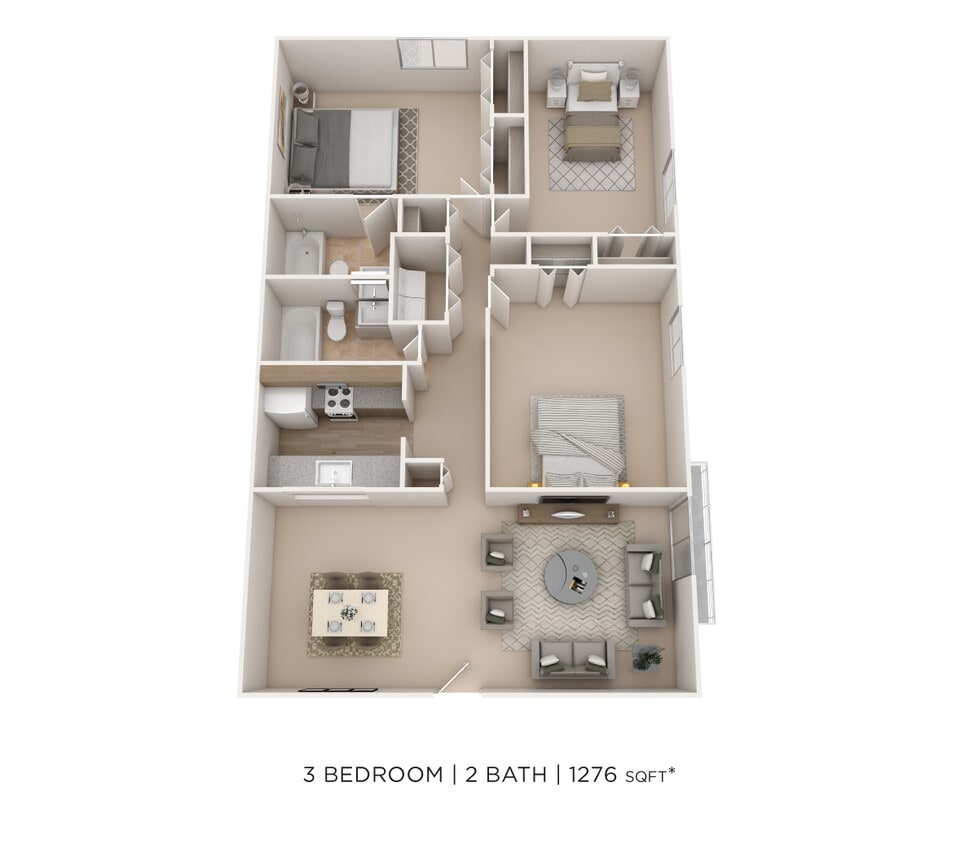 Floor Plan - Three Bedroom 2 Bath