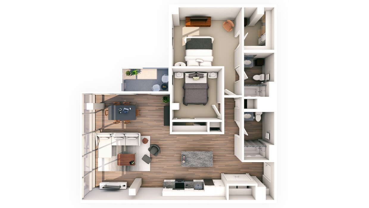 2 Bed / 2 Bath - 1,231 SF - Granite