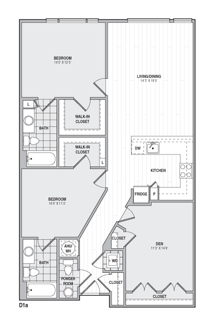 Floor Plan - 2Bed/2BathwDen-D1a