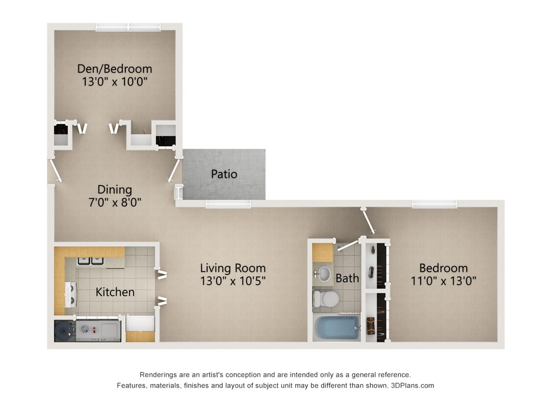 Floor Plan - 2 Bed 1 Bath (2LG)