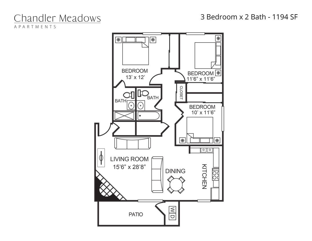 3 Bedroom, 2 Bath - 3x2