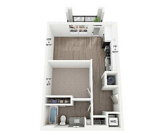 Take a closer look at the Eleanor, our 588 SF studio apartment featuring a smart open layout with a partially separated bedroom space. - Eleanor