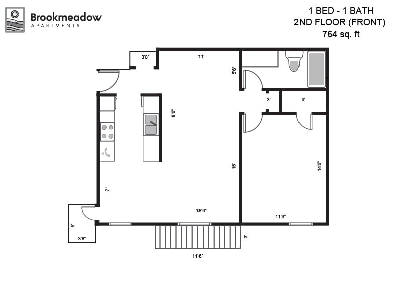 Floor Plan - 1 Bed, 1 Bath - 776 sq ft