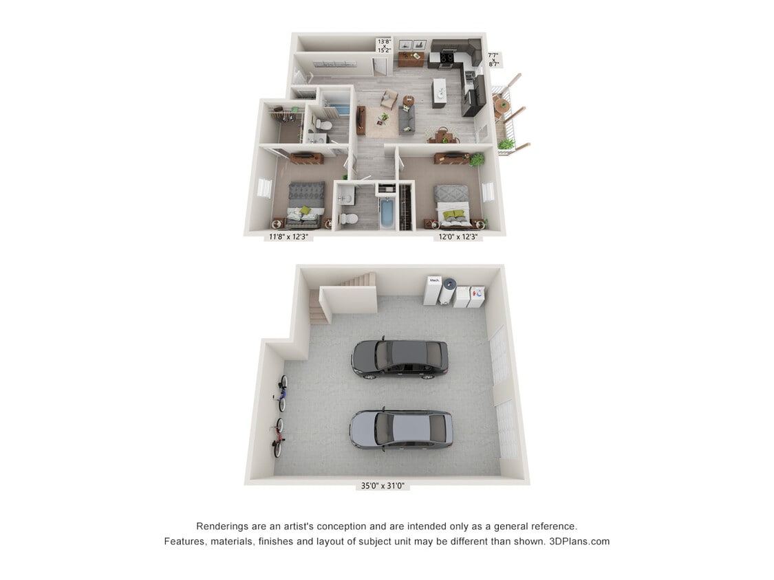 Floor Plan - 2 Bedroom, 2BA with Garage