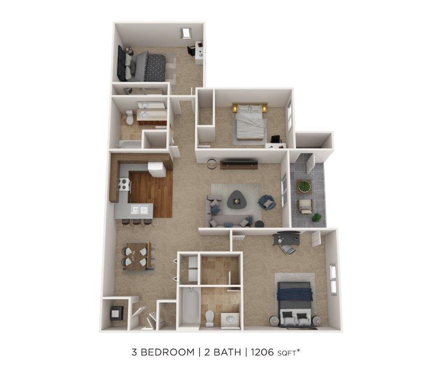 Floor Plan - Three Bedroom 2 Bath