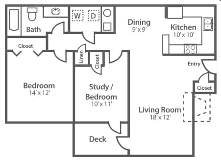 1BR/1BA - 2 Bedroom, 1 Bath