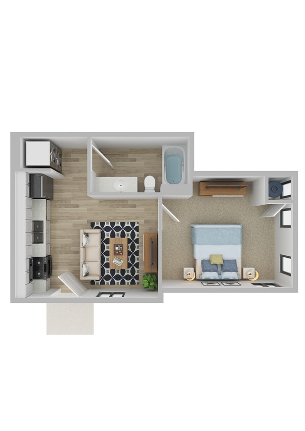 1 Bedroom 1 Bathroom Apartment Floorplan - 1 Bedroom 1 Bathroom Apartment