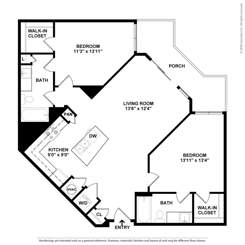 Floor Plan - 2 Bed/2 Bath-B1