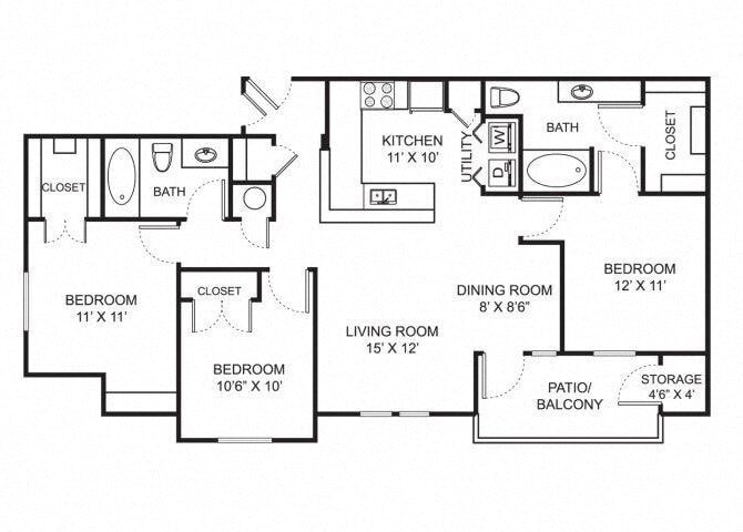 Floor Plan - 3 Bed 2 Bath