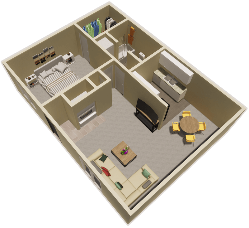 Floor Plan - 1 Bed 1 Bath B