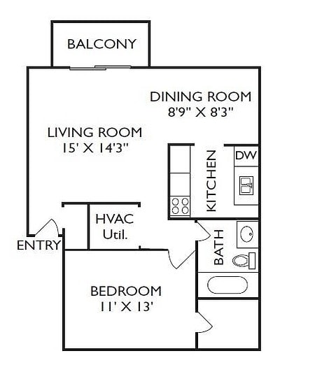 1BR/1BA - 1X1