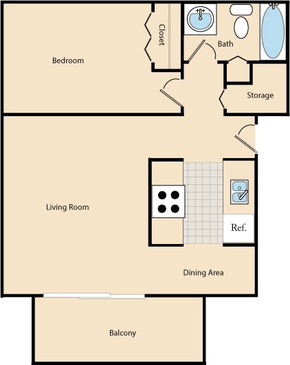Floor Plan - 1 Bed / 1 Bath A1