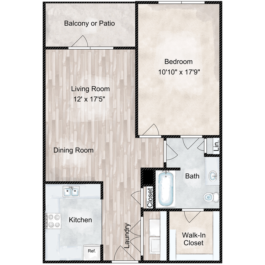 Floor Plan - 1x1 - 749 sqft