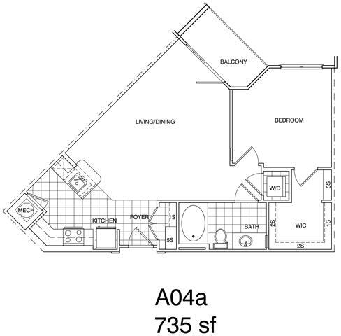 Floor Plan - 1 Bedroom, 1 Bath 735 SF A4
