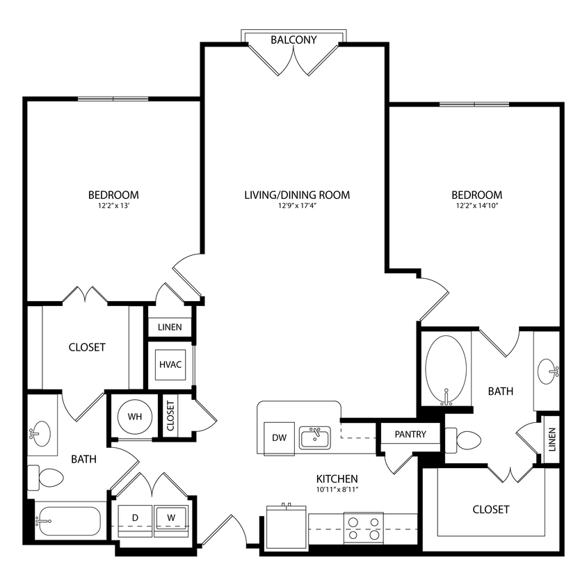 Floor Plan - 2 Bedroom, 2 Bath 1199 SF C6