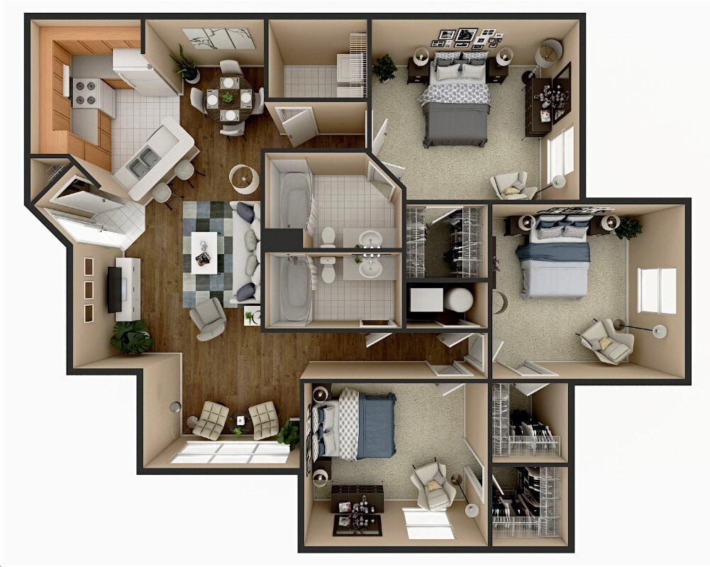Floor Plan - 3 Bedroom - 60%