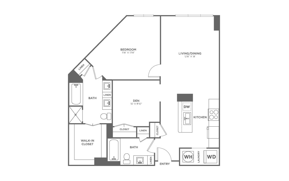 One Bedroom One Bath With Den (995 SF) - One Bedroom One Bath With Den (995 SF)