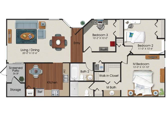 Floor Plan - Three Bed Two Bath - C1