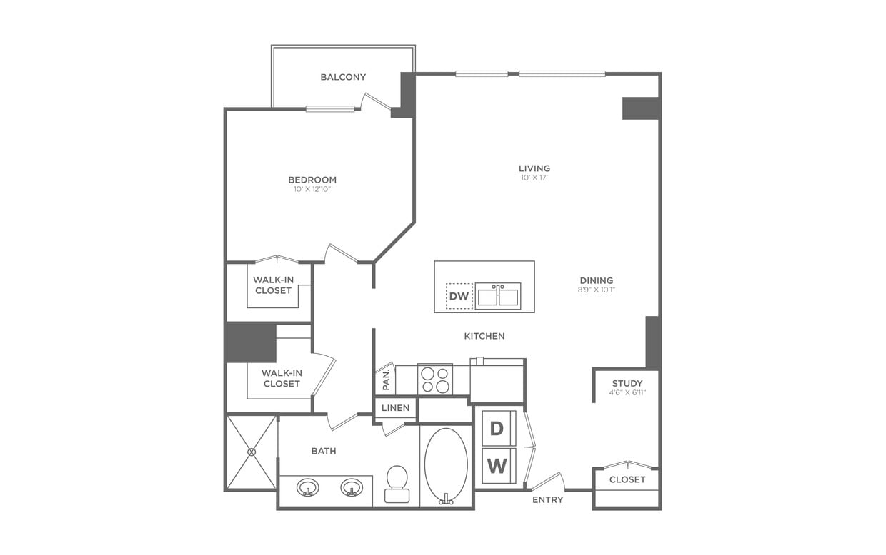 Floor Plan - 1 Bed/1 Bath - A18