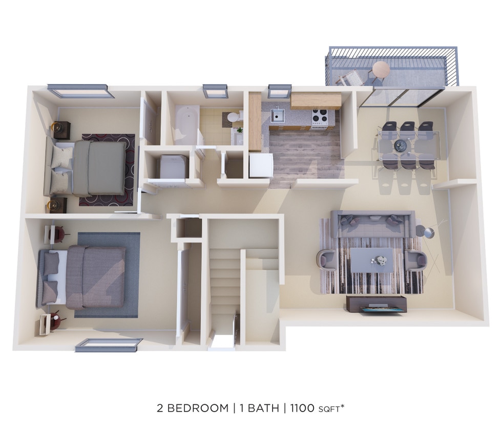 Floor Plan - Two Bedroom - 1,100 sqft