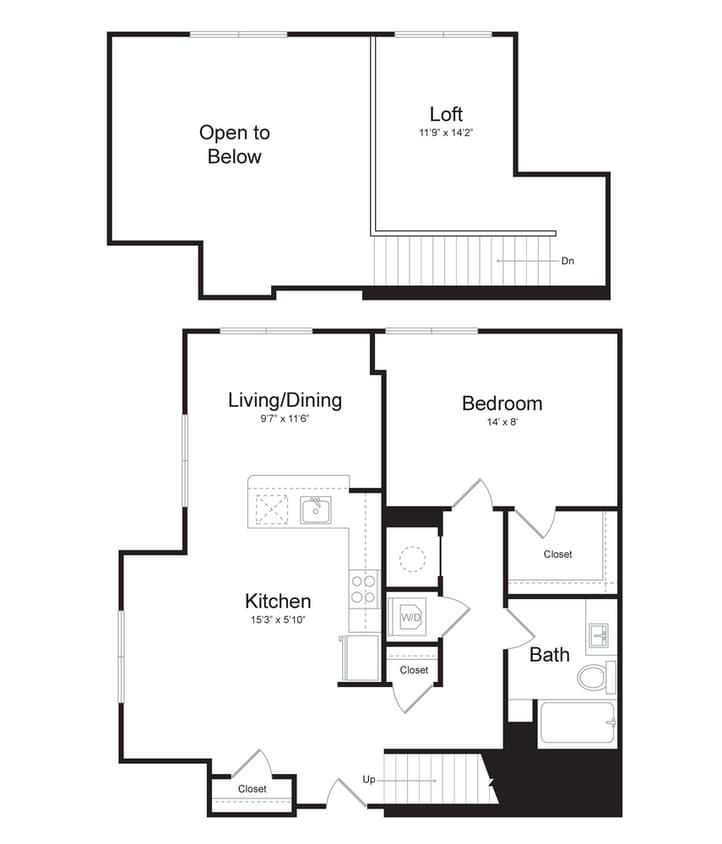 Floor Plan - One Bedroom Loft (1DLs-B) Loft and Terrace