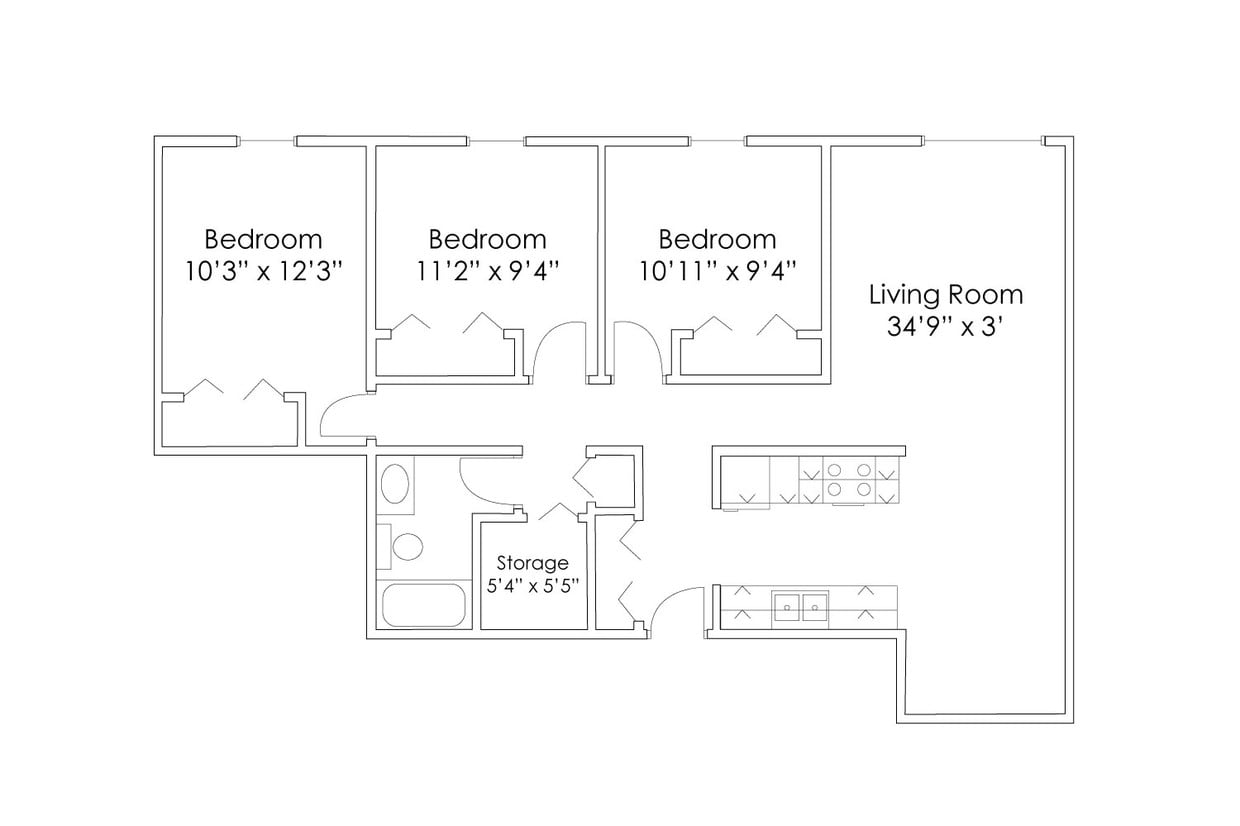 Floor Plan - 3 Bedroom 1 Bathroom C