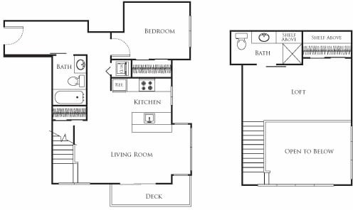Floor Plan - One Bed - E1b 728