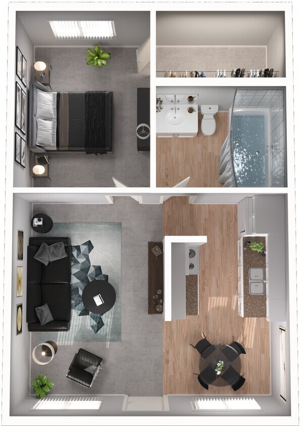 1x1 Floor Plan - One Bedroom Apartment