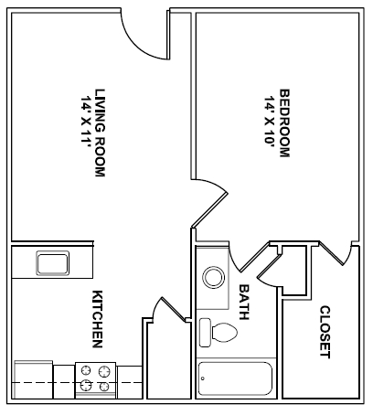 1BR/1BA - 1 bed 1 bath 500 sq. ft. 