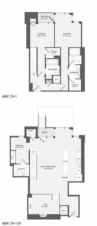 Floor Plan - 2 Bed/2 Bath Den-TH-1_880 P
